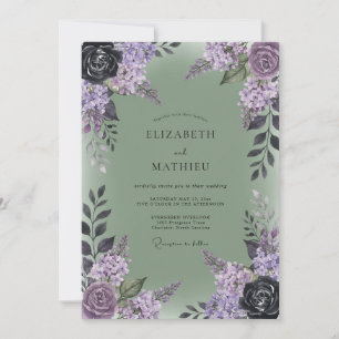 Olive Plum Lilac Eucalyptus Wedding Invitation