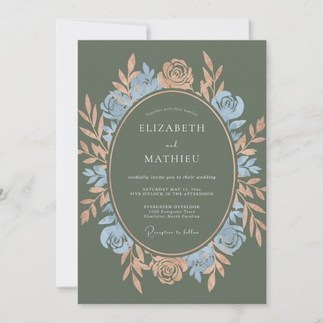Olive Powder Petal Wedding Invitation (Front)
