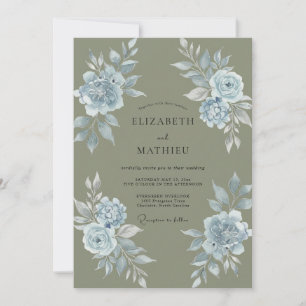 Olive Powder Rose Wedding Invitation