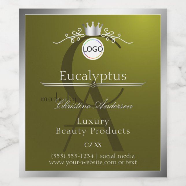 Olive Product Label Silver Frame Logo and Monogram (Single Label)