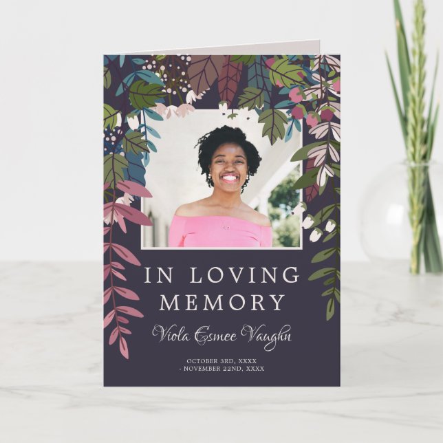 Olive Purple Greenery Photo Funeral Program (Front)