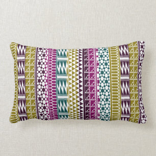 Olive Purple Teal Geo Aztec Tribal Print Pattern Lumbar Cushion