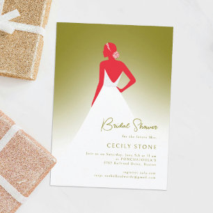 Olive & Red Couture Wedding Dress Bridal Shower Invitation