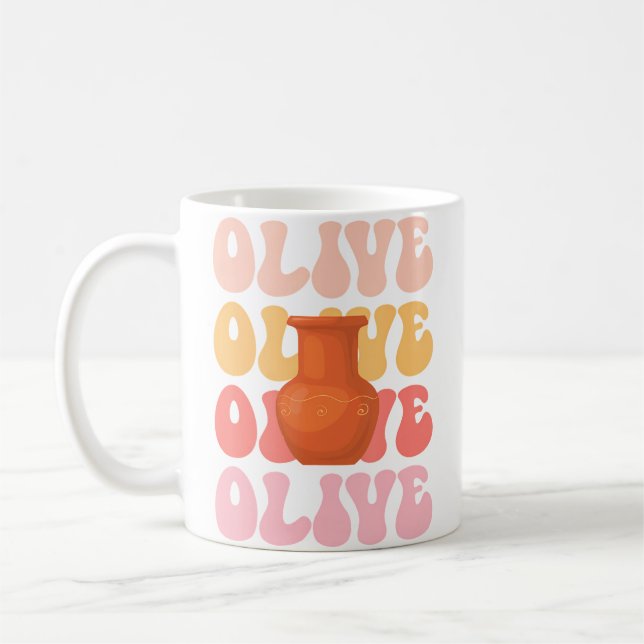 Olive Retro Name Pottery Hobby Coffee Mug (Left)