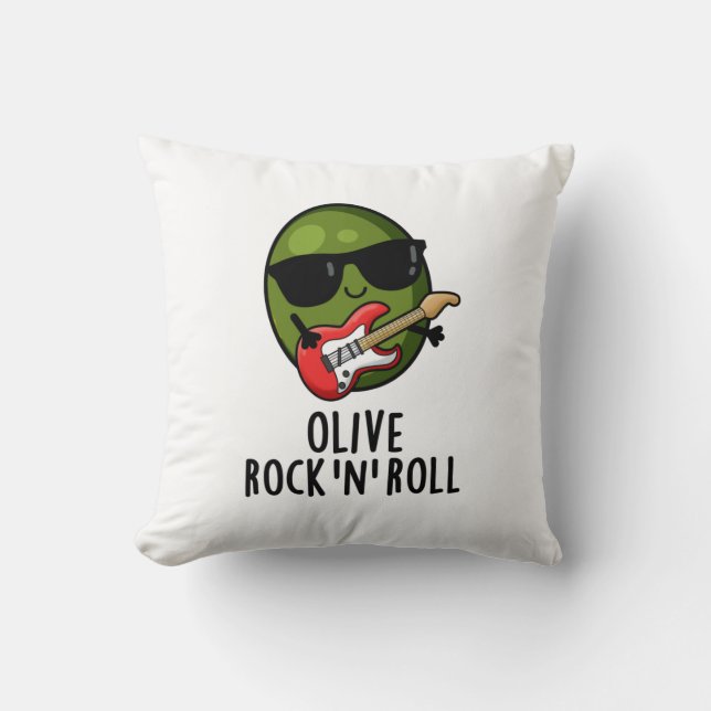 Olive Rock And Roll Funny Rocker Olive Pun Cushion (Front)