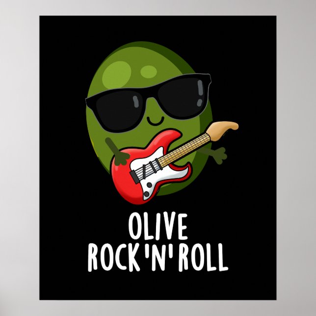Olive Rock And Roll Funny Rocker Olive Pun Dark BG Poster (Front)