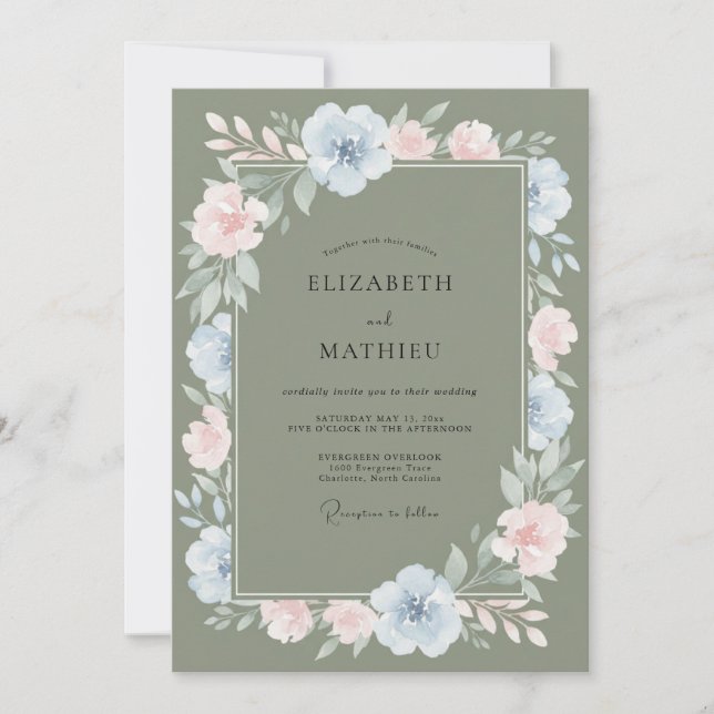 Olive Romantic Floral Wedding Invitation (Front)