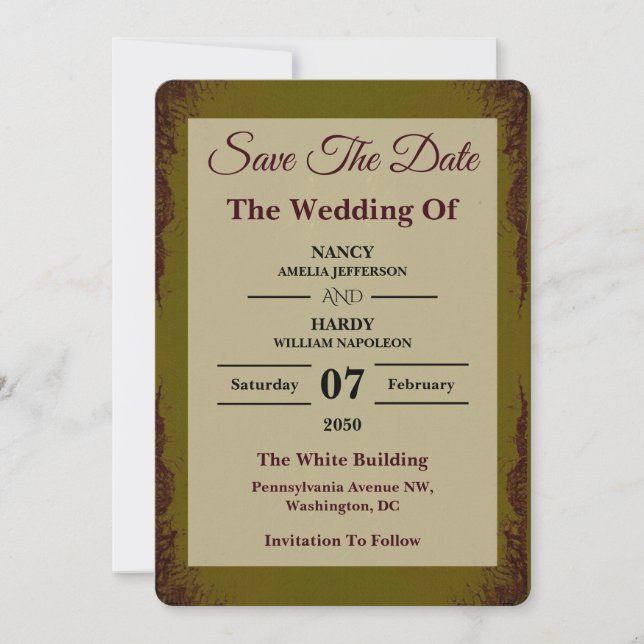 Olive Rust Earthy Wedding Save The Date (Front)