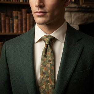 Olive Rust Mosaic Patchwork Texture Tie