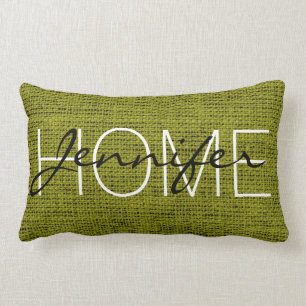Olive Rustic Burlap Monogram Lumbar Cushion