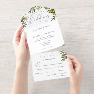 Olive Rustic Wedding All In One Invitation