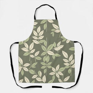 Olive Sage Botanical Leaves Pattern Apron
