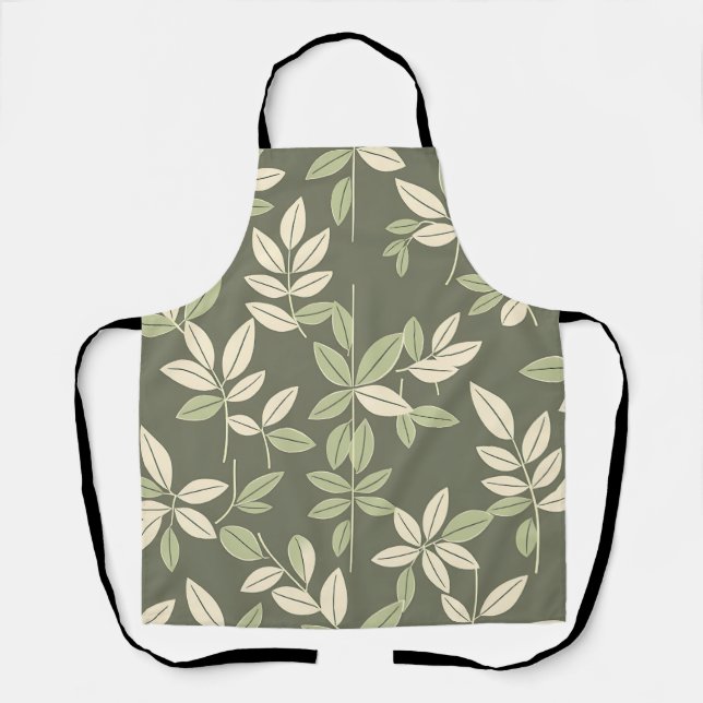 Olive Sage Botanical Leaves Pattern  Apron (Front)