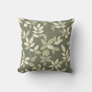 Olive Sage Botanical Leaves Pattern Cushion