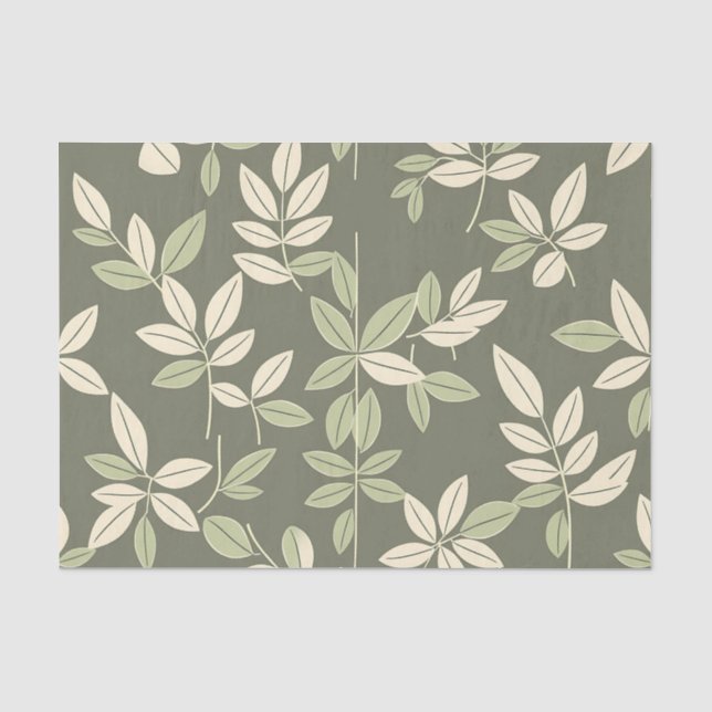 Olive Sage Botanical Leaves Pattern  Tissue Paper (Front)