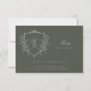 Olive Sage Crest Classic QR CODE Wedding Website RSVP Card