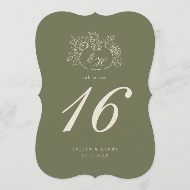Olive Sage Die-Cut Monogram Table Number (Front)