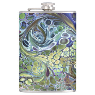 Olive sage green, purple blue burgundy abstract hip flask