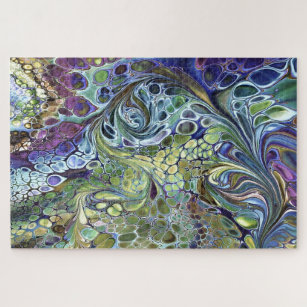 Olive sage green, purple blue burgundy abstract jigsaw puzzle