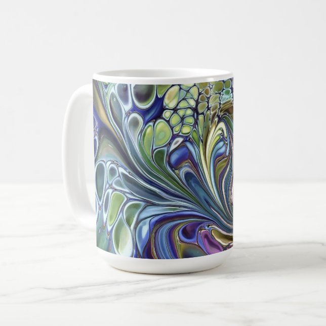 Olive sage green, purple blue burgundy coffee mug (Front Left)