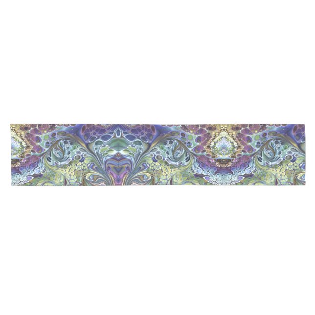 Olive sage green, purple blue Leafy abstract Short Table Runner (Horizontal)