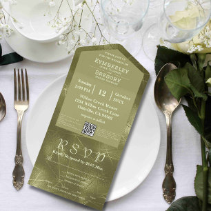 Olive Sage Green Shimmer Line Background QR Code All In One Invitation
