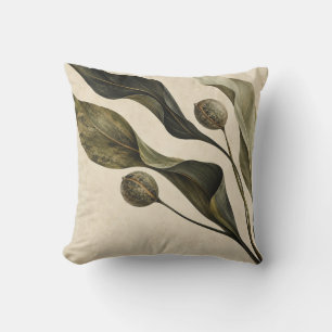 Olive Sage Leaves Botanical Branch Cushion