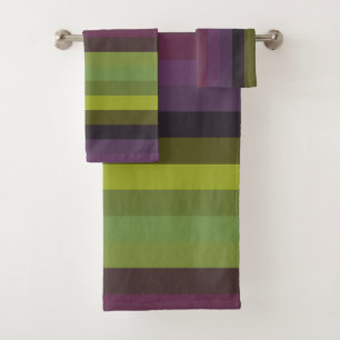 Olive, Sage & Plum Moody Vertical Stripes Bath Towel Set