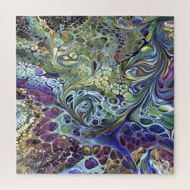 Olive Sage purple blue gold leafy bubbles abstract Jigsaw Puzzle (Vertical)