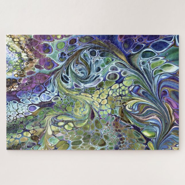 Olive Sage purple blue gold leafy bubbles abstract Jigsaw Puzzle (Horizontal)