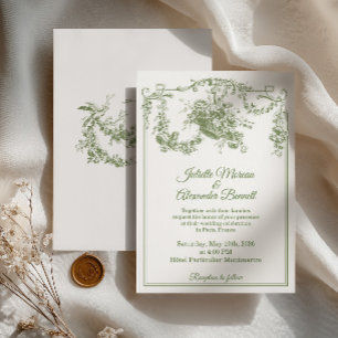Olive Sage Toile de Jouy Paris Wedding Invitation