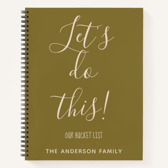 Olive Script Family Bucket List Vacation Planner Notebook (Front)