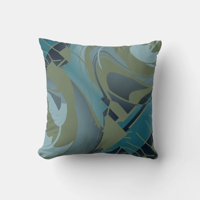 Olive Seafoam Grey Diagonal Floral Abstract Design Cushion (Front)