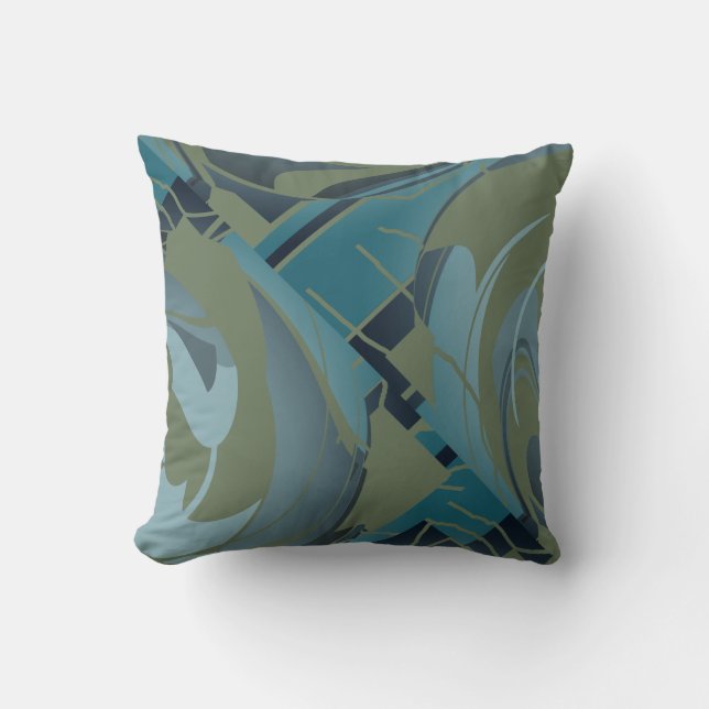 Olive Seafoam Grey Diagonal Floral Design Cushion (Front)