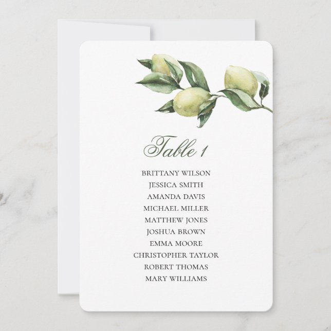 Olive seating chart. Italian wedding plan. Green Invitation (Front)
