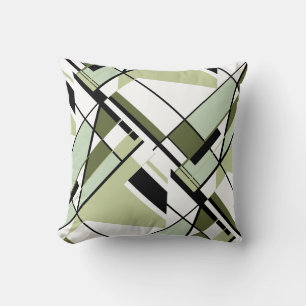 Olive Shades, Black, White Abstract Angular Design Cushion