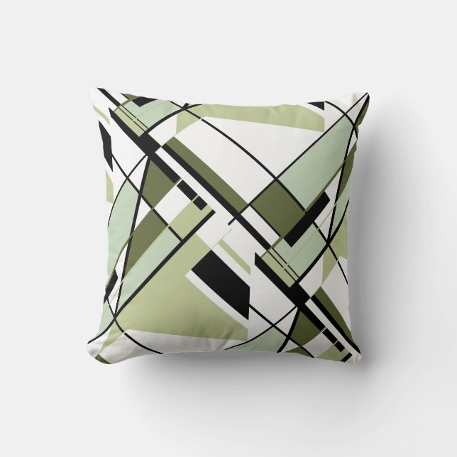Olive Shades, Black, White Abstract Angular Design Cushion (Front)