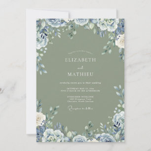 Olive Slate Ranunculus Eucalyptus Wedding Invitation