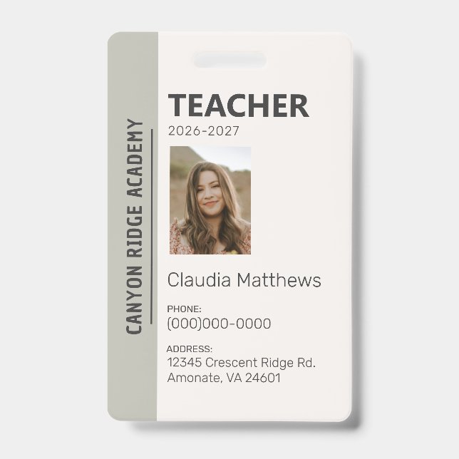 Olive Stripe Homeschool Educator ID Badge (Front)