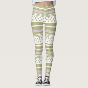 Olive striped pattern with stars leggings