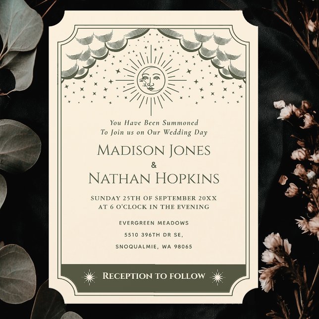 Olive Sun & Moon Tarot Gothic Wedding Invitation (Creator Uploaded)