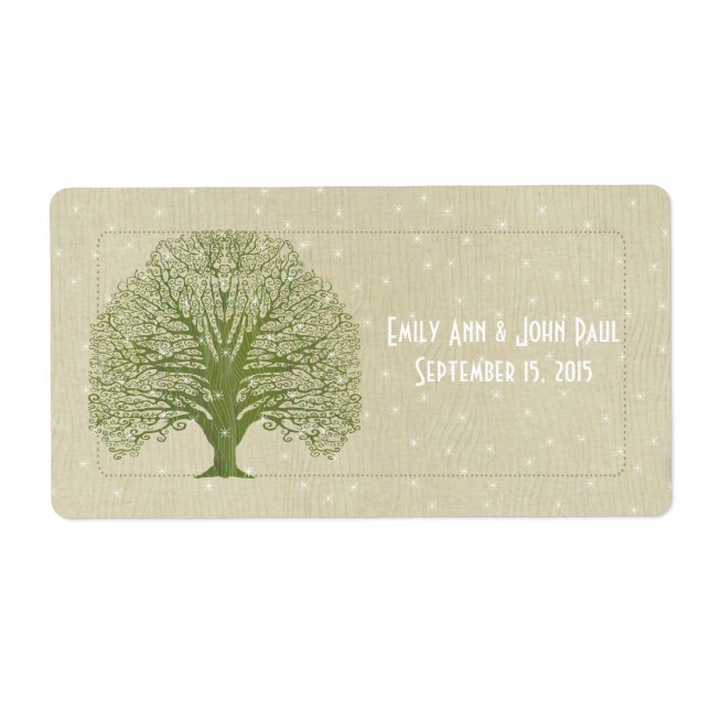 Olive Swirl Tree on Wood Grain Stars Save the Date (Front)