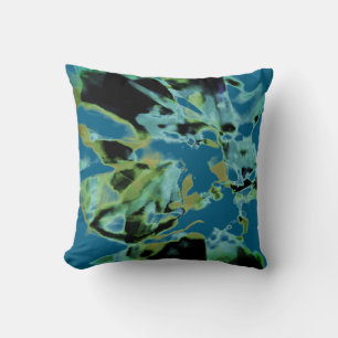 Olive Teal Black on Blue Abstract Floral Design Cushion