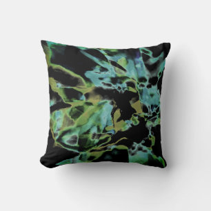Olive Teal Green Black Abstract Floral Design Cushion