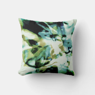 Olive Teal Green Black Floral Medley Design Cushion
