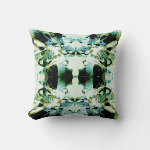 Olive Teal Green Black Floral Symmetrical Design Cushion