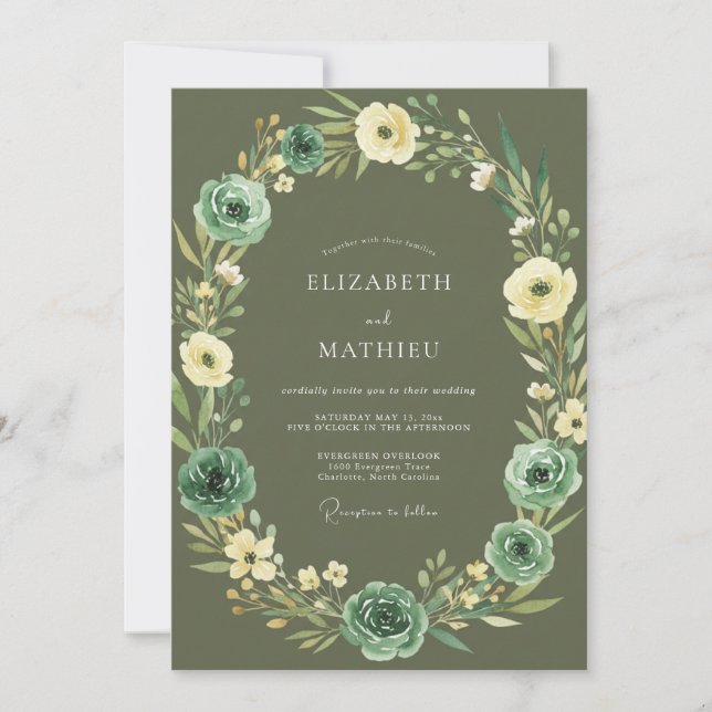 Olive Teal Leafy Wedding Invitation (Front)
