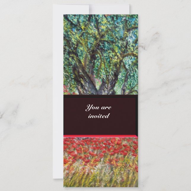 OLIVE TREE AND POPPY FIELDS,white Invitation (Front)