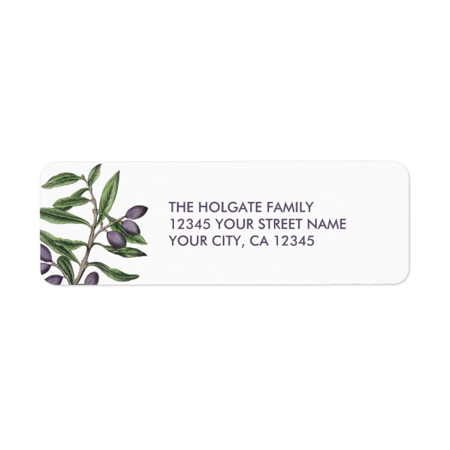 Olive Tree Branch | Green Purple Return Address Label (Front)