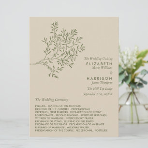 Olive Tree Branch, Rustic & Minimalistic Wedding Program